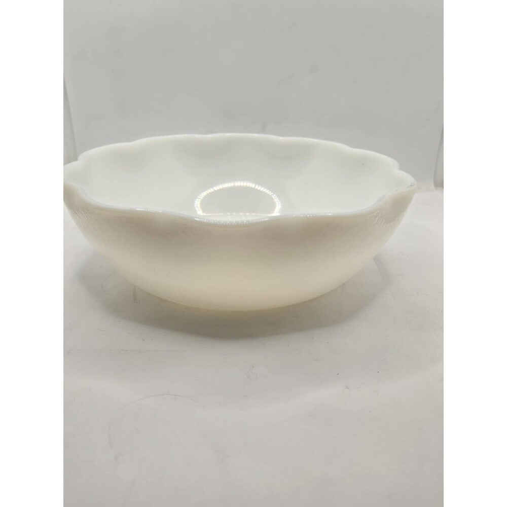 Milk Glass Large Scalloped Bowl 7.25" Pebbled Texture - Picture 2 of 9